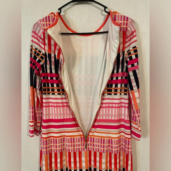 Eliza J Colorful Crosshatch 3/4 Sleeve Jersey A-line Dress minidress size 6 - Picture 8 of 11